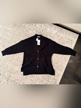 NWT Zara Black Ribbed Collared Long-Sleeved Cardigan Sweater XL